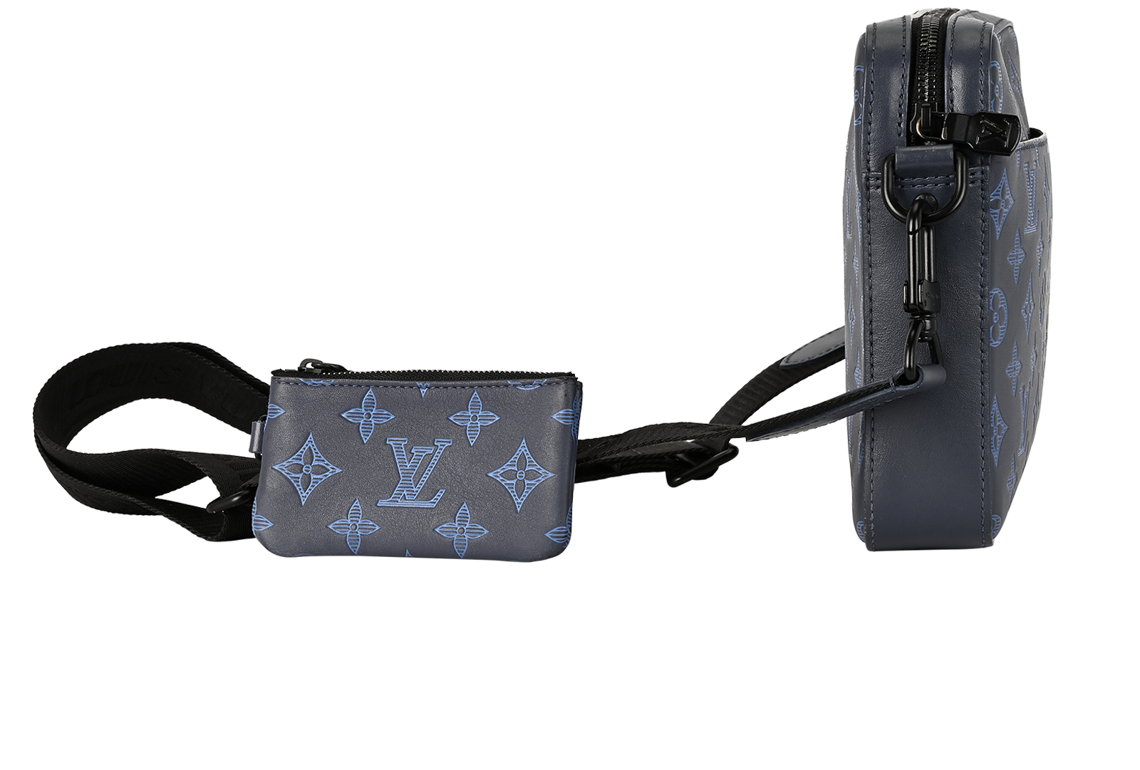 Duo Messenger, &pound;1,500, Handbags, Navy, Leather, Side view